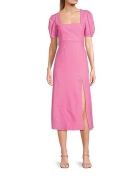 Gianni Bini Pink Square-Neck Midi with Puff Sleeves and Side Slit